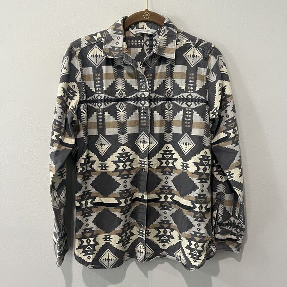 Woolrich Tops - Woolrich Shirt Womens XS Beige Gray Flannel Southwestern Aztec Western Cotton